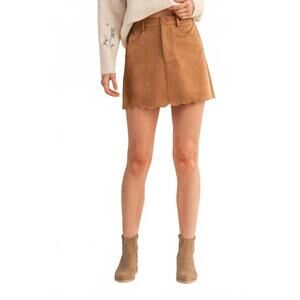 NEW KLESIS suede scallop skirt in sienna